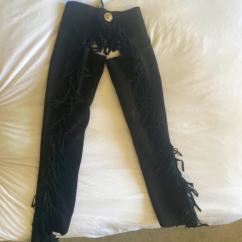 Women’s XS black suede western riding chaps with fringe